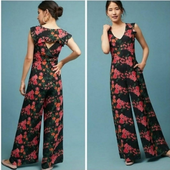 Plenty by Tracy Reese Pants - Anthropologie Plenty by Tracy Reese Floral Laurette V-Neck Jumpsuit Size S